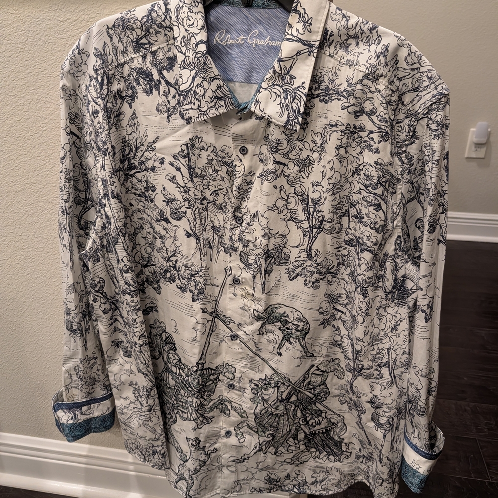 Robert Graham Embroidered With Sparkle Black and White Graphic Shirt